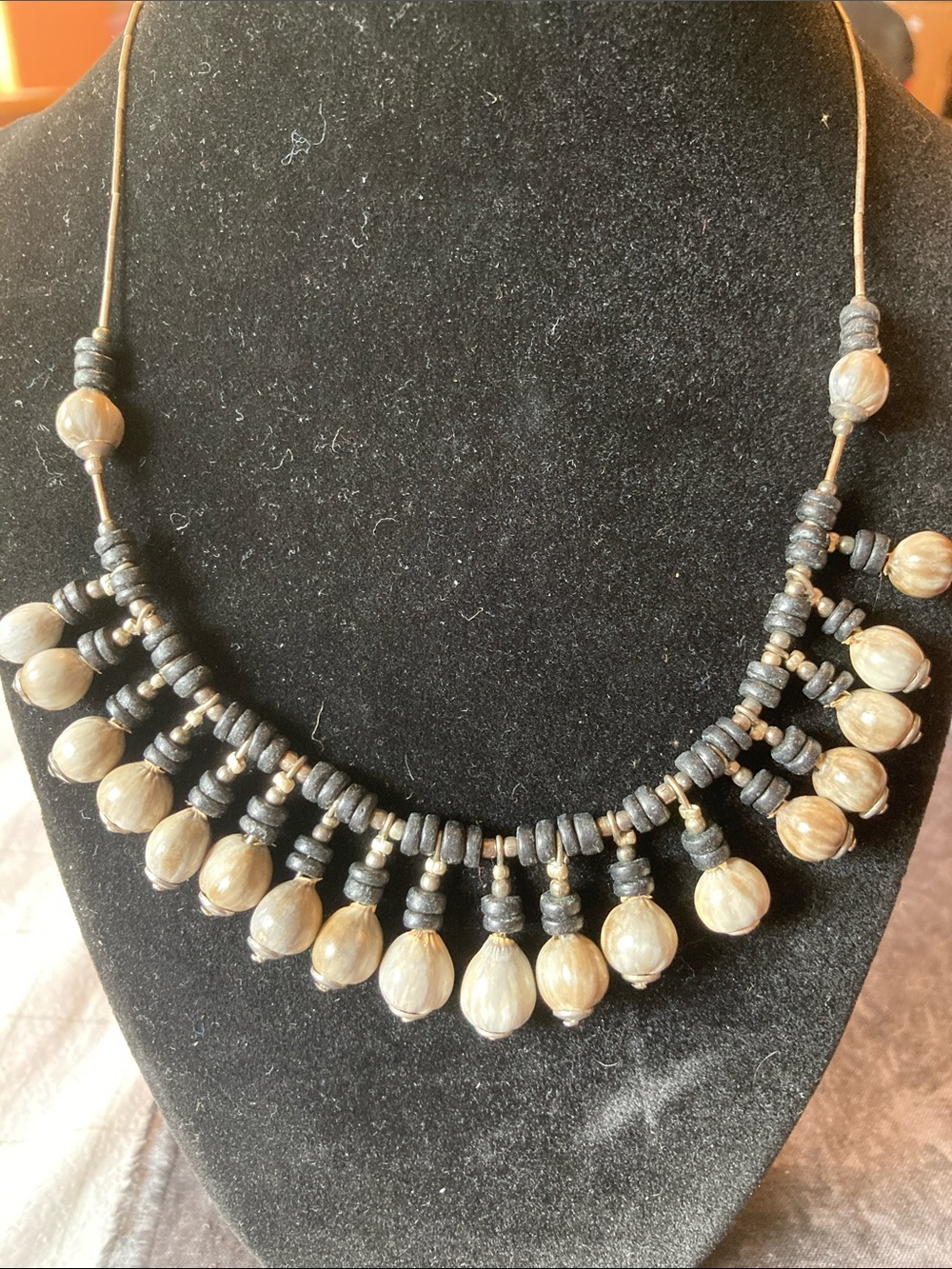 Handcrafted Beaded Necklace with Cream Drop Accents